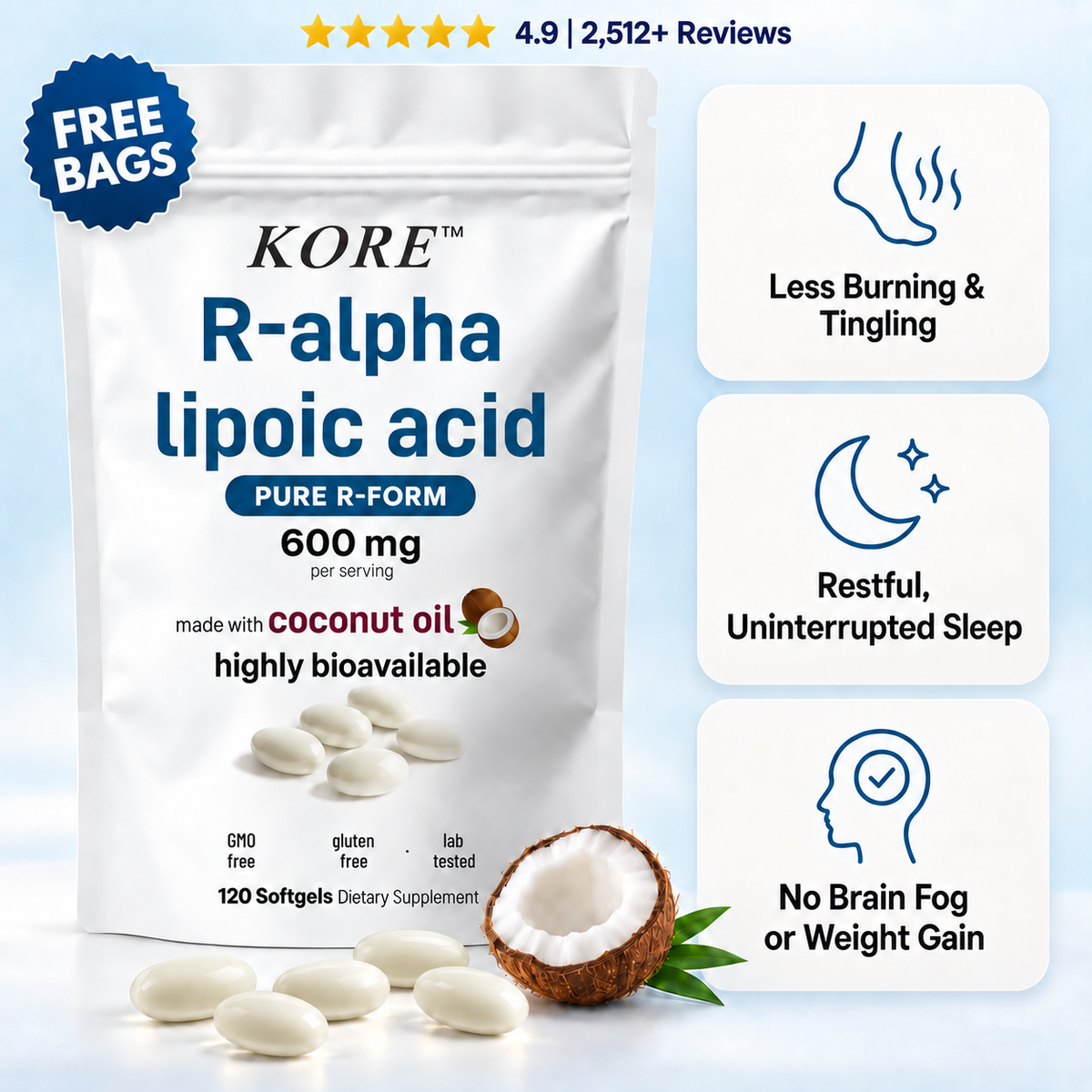 KORE™ R-Alpha Lipoic Acid Softgels – 600mg Pure R-Form